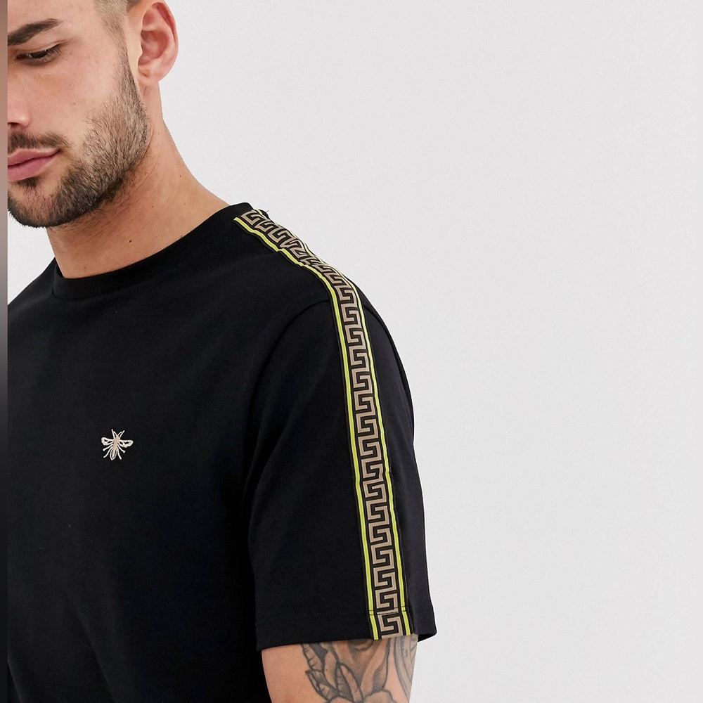 River Island Black t-shirt with geometric fluro tape detail in black Size XL